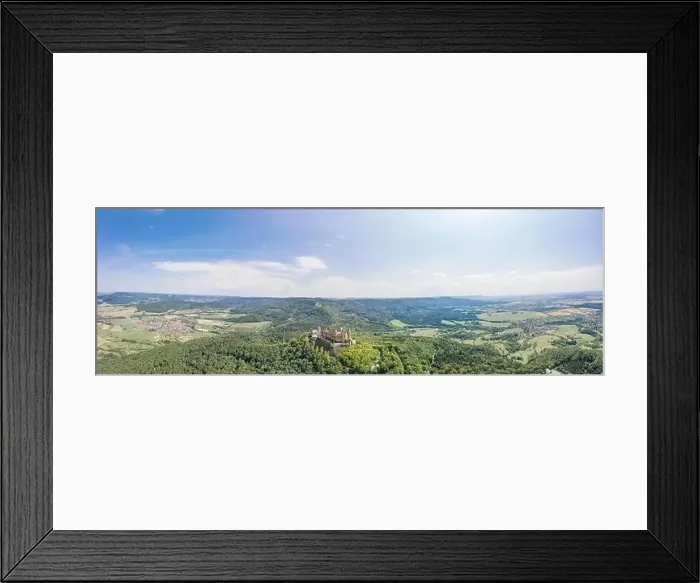 Framed Print : Panoramic Aerial view of Medival Hohenzollern Castle on hill near Stuttgart at summer noon Framed Print : Panoramic Aerial view of Medival Hohenzollern Castle on hill near Stuttgart at summer noon