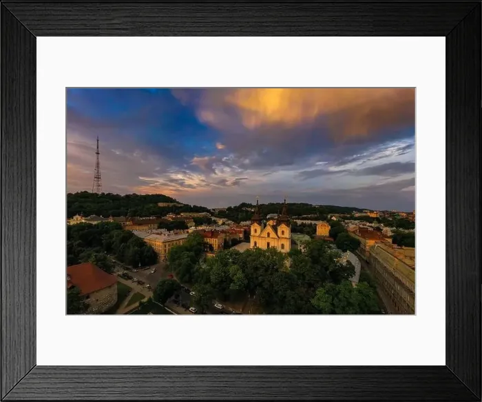 Framed Print : Aerial view on Carmelite Church ( Michael the Archangel church) in Lviv, Ukraine from drone Framed Print : Aerial view on Carmelite Church ( Michael the Archangel church) in Lviv, Ukraine from drone