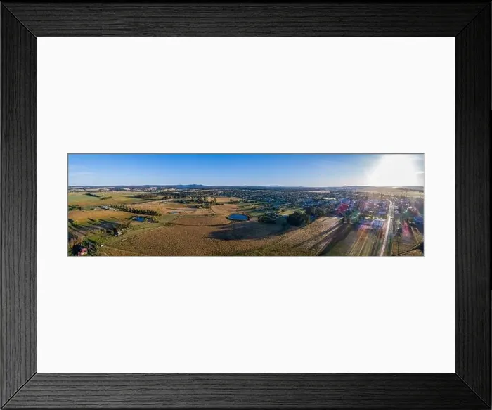 Framed Print : Small town Orbost and grazelands at sunset - wide aerial panorama Framed Print : Small town Orbost and grazelands at sunset - wide aerial panorama