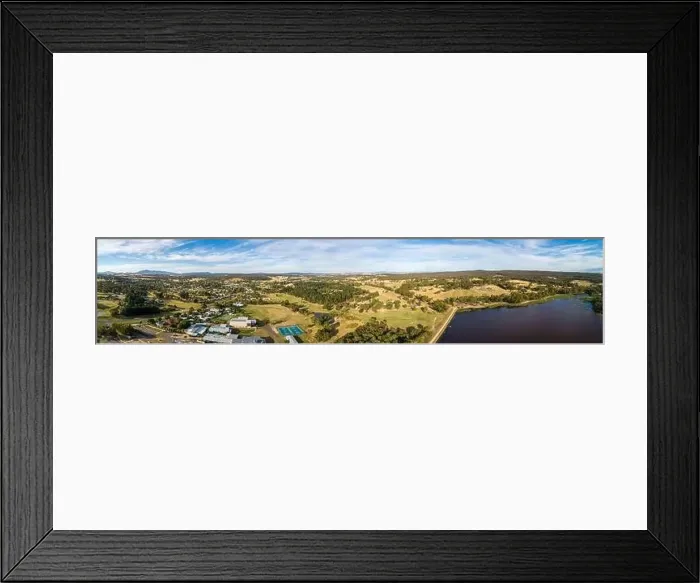 Framed Print : Wide aerial panorama of Beaufort township and lake. Scenic Australian countryside Framed Print : Wide aerial panorama of Beaufort township and lake. Scenic Australian countryside