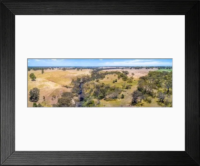 Framed Print : Aerial panorama of Wannon River and Australian countryside on hot summer day Framed Print : Aerial panorama of Wannon River and Australian countryside on hot summer day