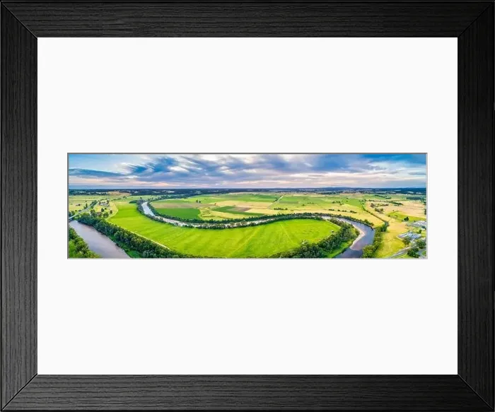 Framed Print : Beautiful river bends in agricultural land in Australia - wide aerial panorama Framed Print : Beautiful river bends in agricultural land in Australia - wide aerial panorama