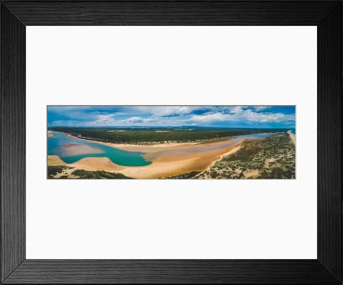 Framed Print : Wide aerial panorama of Snowy River Estuary in Marlo, Australia Framed Print : Wide aerial panorama of Snowy River Estuary in Marlo, Australia