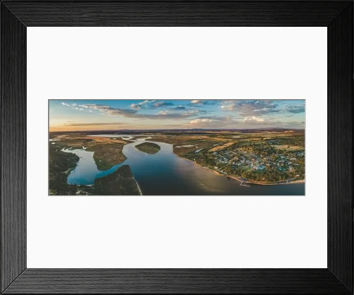 Framed Print : Panorama of Marlo township and the Snowy River at sunset. Victoria, Australia Framed Print : Panorama of Marlo township and the Snowy River at sunset. Victoria, Australia