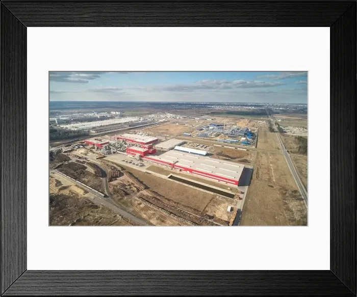 Framed Print : Lumber processing line plant aerial drone view on sunny day Framed Print : Lumber processing line plant aerial drone view on sunny day