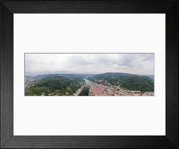 Framed Print : Panoramic aerial drone shot of Heidelberg old town in overcast at foot of Konigstuhl mountain Framed Print : Panoramic aerial drone shot of Heidelberg old town in overcast at foot of Konigstuhl mountain