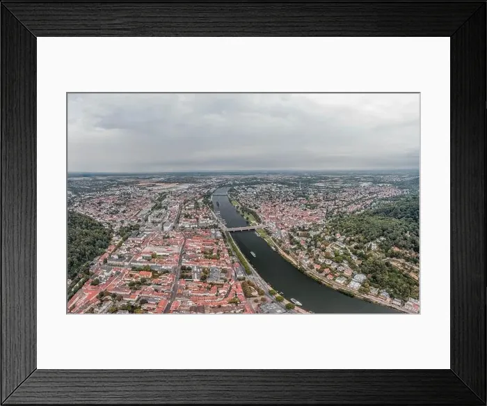 Framed Print : Aerial drone shot of Neckar river through Heidelberg new town in overcast summer morning Framed Print : Aerial drone shot of Neckar river through Heidelberg new town in overcast summer morning