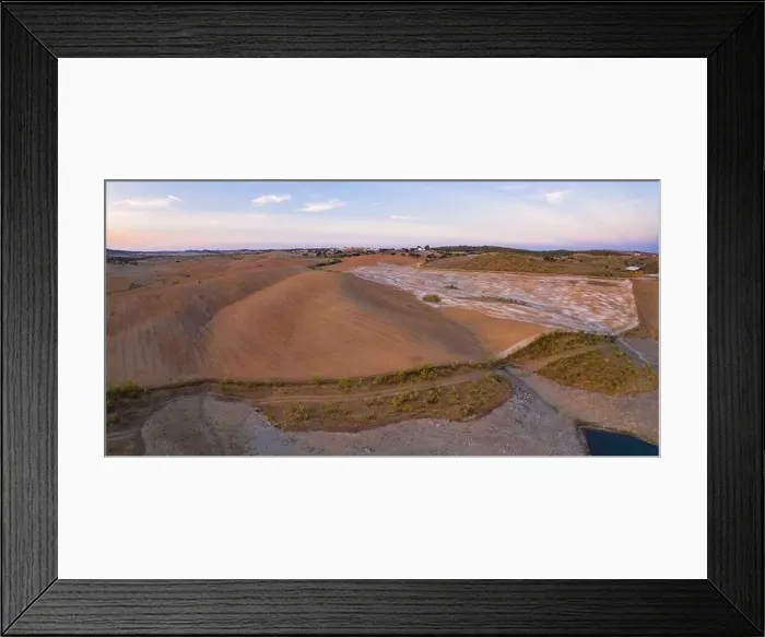 Framed Print : Drone aerial panorama of a dam lake reservoir at sunset in Terena, Portugal Framed Print : Drone aerial panorama of a dam lake reservoir at sunset in Terena, Portugal
