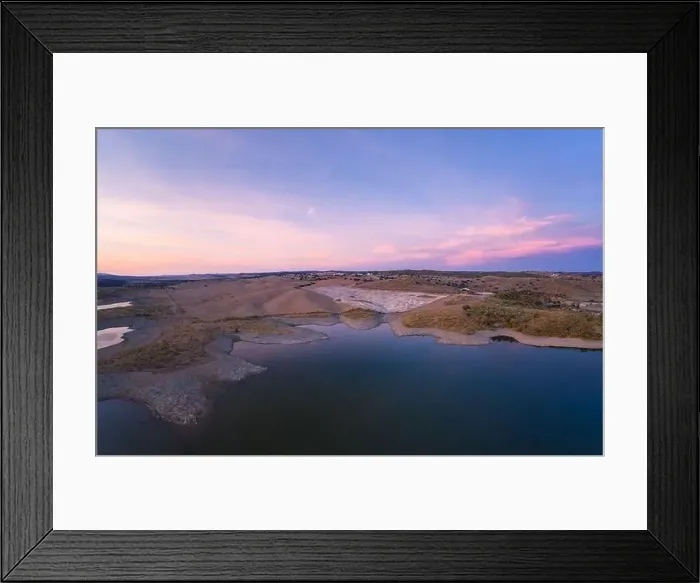 Framed Print : Drone aerial panorama of a dam lake reservoir at sunset in Terena, Portugal Framed Print : Drone aerial panorama of a dam lake reservoir at sunset in Terena, Portugal