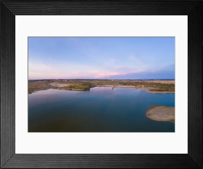 Framed Print : Drone aerial panorama of a dam lake reservoir landscape in Terena, Portugal Framed Print : Drone aerial panorama of a dam lake reservoir landscape in Terena, Portugal