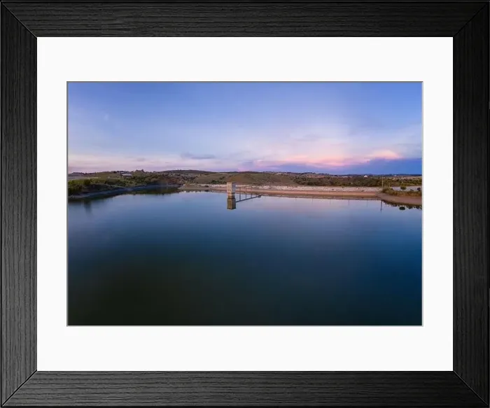 Framed Print : Drone aerial panorama of a dam lake reservoir landscape in Terena, Portugal Framed Print : Drone aerial panorama of a dam lake reservoir landscape in Terena, Portugal