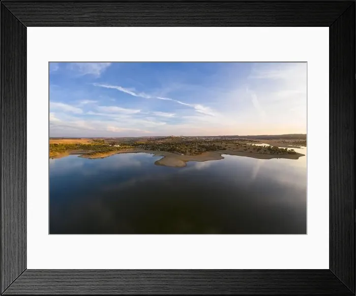 Framed Print : Drone aerial panorama of a dam lake reservoir landscape in Terena, Portugal Framed Print : Drone aerial panorama of a dam lake reservoir landscape in Terena, Portugal