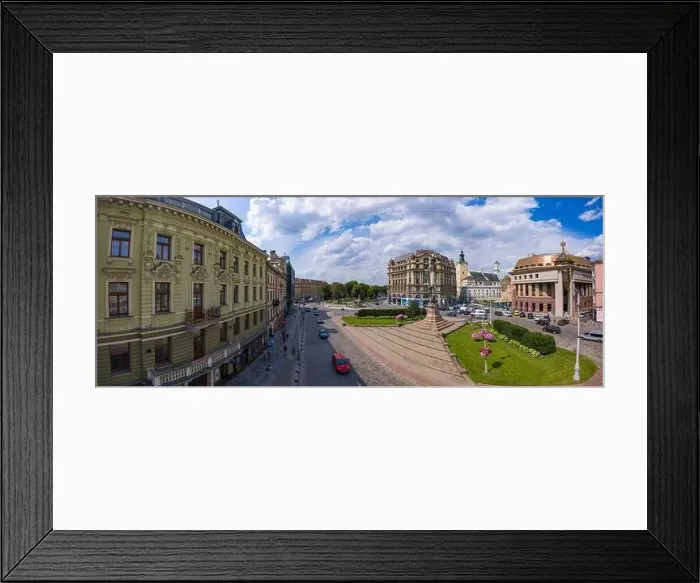 Framed Print : Lviv, Ukraine - July, 2020: Aerial view on Monument to Adam Mickiewicz in Lviv, Ukraine from drone Framed Print : Lviv, Ukraine - July, 2020: Aerial view on Monument to Adam Mickiewicz in Lviv, Ukraine from drone