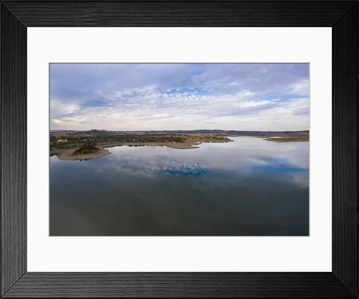 Framed Print : Drone aerial panorama of a dam lake reservoir landscape in Terena, Portugal Framed Print : Drone aerial panorama of a dam lake reservoir landscape in Terena, Portugal