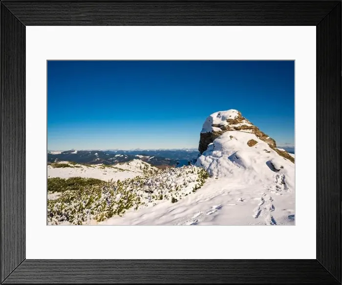 Framed Print : Wonderful landscapes covered with the first snow with large rocky ledges of the Carpathian Mountains Framed Print : Wonderful landscapes covered with the first snow with large rocky ledges of the Carpathian Mountains