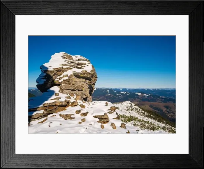 Framed Print : Wonderful landscapes covered with the first snow with large rocky ledges of the Carpathian Mountains Framed Print : Wonderful landscapes covered with the first snow with large rocky ledges of the Carpathian Mountains