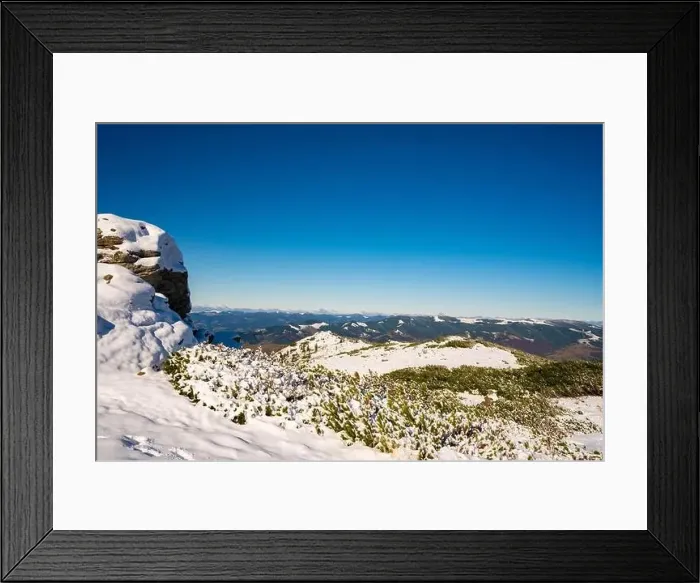 Framed Print : Wonderful landscapes covered with the first snow with large rocky ledges of the Carpathian Mountains Framed Print : Wonderful landscapes covered with the first snow with large rocky ledges of the Carpathian Mountains