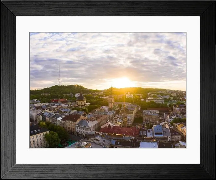 Framed Print : Lviv, Ukraine - August, 2020: Aerial view on Dominican Church and Dormition Church in Lviv, Ukraine from drone Framed Print : Lviv, Ukraine - August, 2020: Aerial view on Dominican Church and Dormition Church in Lviv, Ukraine from drone