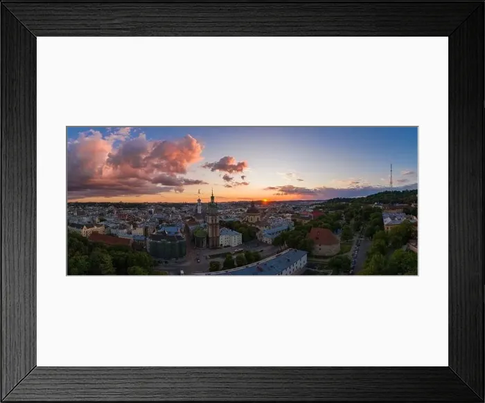 Framed Print : Lviv, Ukraine - August, 2020: Aerial view on Dominican Church and Dormition Church in Lviv, Ukraine from drone Framed Print : Lviv, Ukraine - August, 2020: Aerial view on Dominican Church and Dormition Church in Lviv, Ukraine from drone