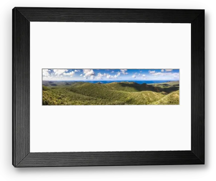Framed Print : Aerial view above scenery of Curacao, Caribbean with ocean, coast, hills, lake Framed Print : Aerial view above scenery of Curacao, Caribbean with ocean, coast, hills, lake