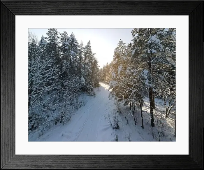 Framed Print : photo from a flying drone, a small planet and a winter landscape, pines and spruces are covered with snow Framed Print : photo from a flying drone, a small planet and a winter landscape, pines and spruces are covered with snow