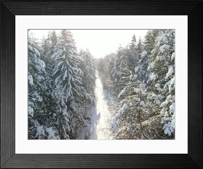 Framed Print : photo from a flying drone, a small planet and a winter landscape, pines and spruces are covered with snow Framed Print : photo from a flying drone, a small planet and a winter landscape, pines and spruces are covered with snow