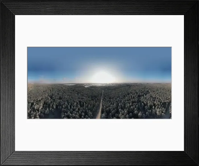 Framed Print : photo from a flying drone, a small planet and a winter landscape, pines and spruces are covered with snow Framed Print : photo from a flying drone, a small planet and a winter landscape, pines and spruces are covered with snow