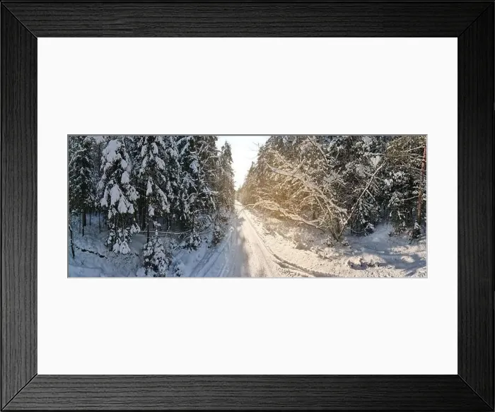 Framed Print : photo from a flying drone, a small planet and a winter landscape, pines and spruces are covered with snow Framed Print : photo from a flying drone, a small planet and a winter landscape, pines and spruces are covered with snow