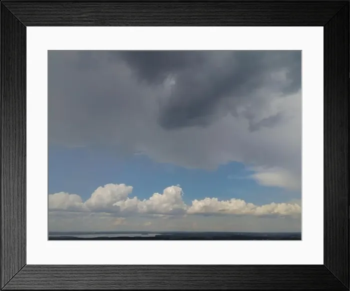 Framed Print : View from drone, panorama blue sky and white clouds, sun at sunset Framed Print : View from drone, panorama blue sky and white clouds, sun at sunset