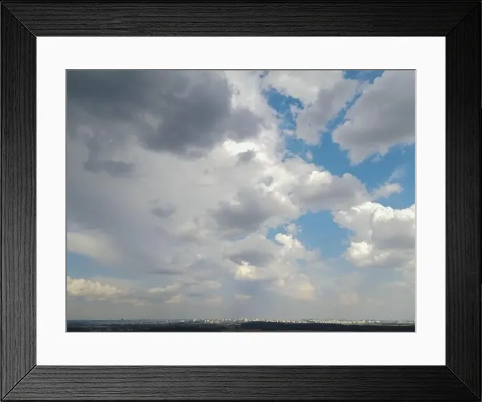 Framed Print : View from drone, panorama blue sky and white clouds, sun at sunset Framed Print : View from drone, panorama blue sky and white clouds, sun at sunset