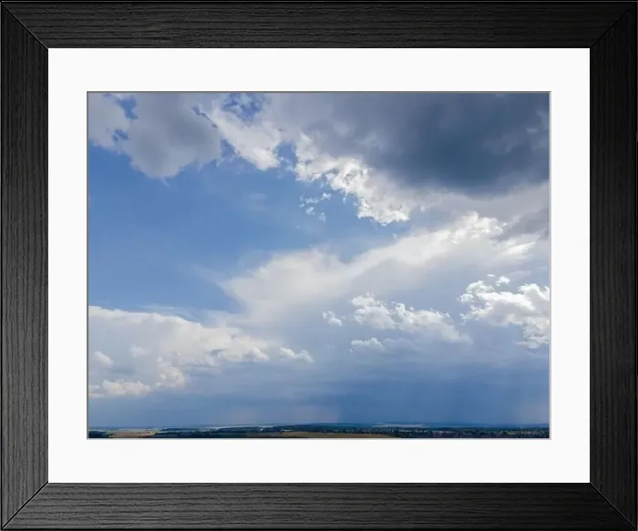 Framed Print : View from drone, panorama blue sky and white clouds, sun at sunset Framed Print : View from drone, panorama blue sky and white clouds, sun at sunset
