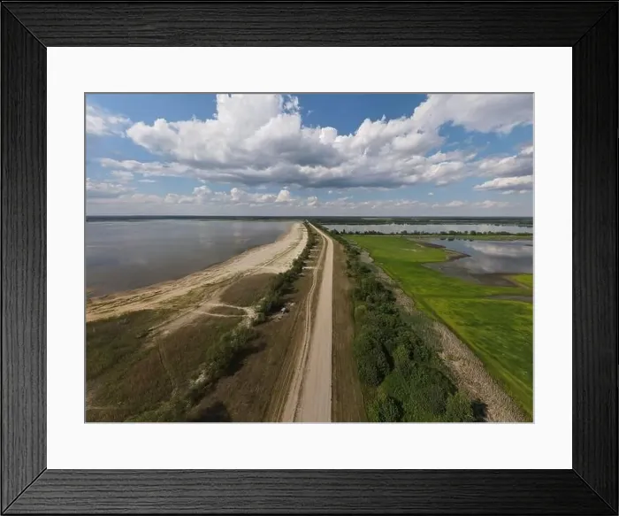 Framed Print : Photo from a flying drone, highway road on a sunny day in summer Framed Print : Photo from a flying drone, highway road on a sunny day in summer