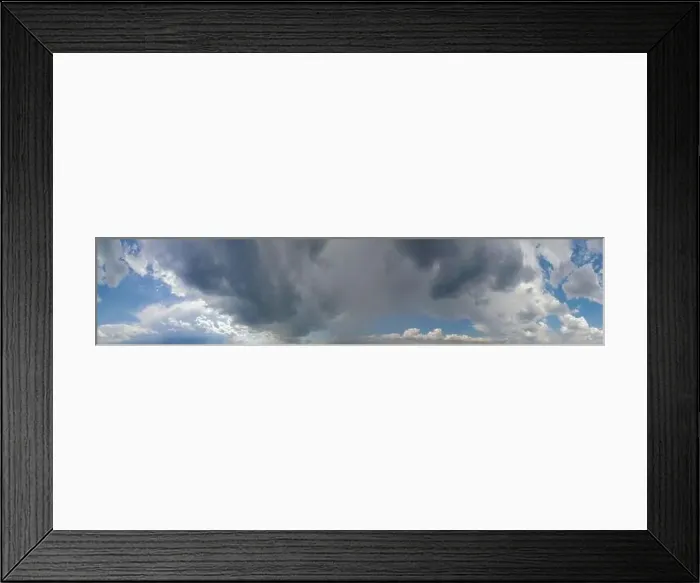 Framed Print : View from drone, panorama blue sky and white clouds, sun at sunset Framed Print : View from drone, panorama blue sky and white clouds, sun at sunset