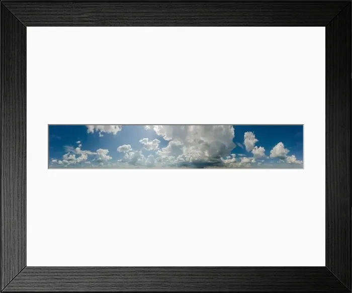 Framed Print : View from drone, panorama blue sky and white clouds, sun at sunset Framed Print : View from drone, panorama blue sky and white clouds, sun at sunset
