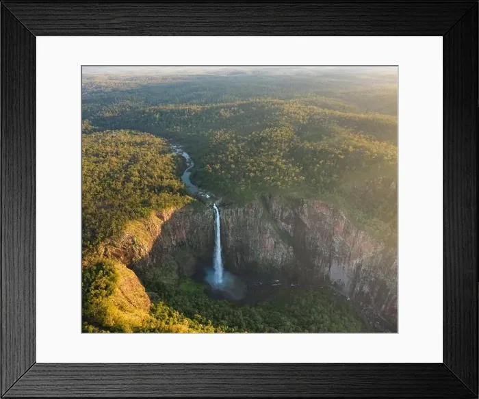 Framed Print : Spectacular aerial view of powerful Wallaman Falls flowing through rocky cliff in Girringun National Park covered with Framed Print : Spectacular aerial view of powerful Wallaman Falls flowing through rocky cliff in Girringun National Park covered with