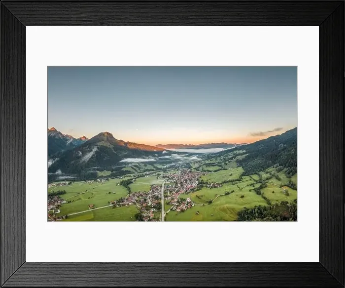Framed Print : Aerial view of German Village Bad Oberdorf at sunrise near Zugspitze and austria border Framed Print : Aerial view of German Village Bad Oberdorf at sunrise near Zugspitze and austria border
