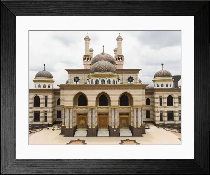 Framed Print : Aerial view of the mosque in Klaten, Indonesia starting from the Door. Klaten, Indonesia - December 2020
