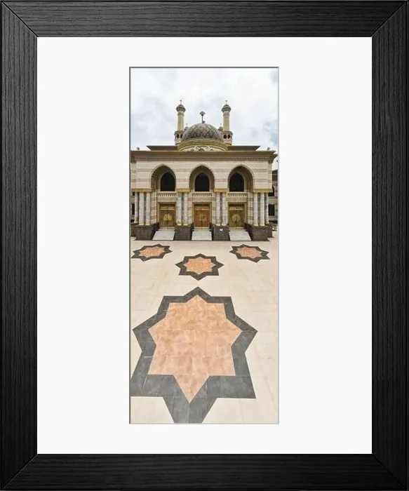 Framed Print : Aerial view of the mosque in Klaten, Indonesia starting from the Door. Klaten, Indonesia - December 2020