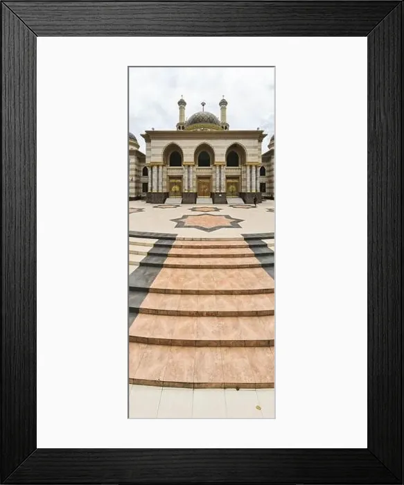Framed Print : Aerial view of the mosque in Klaten, Indonesia starting from the Door. Klaten, Indonesia - December 2020