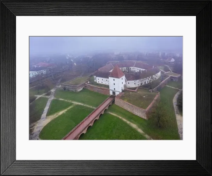 Framed Print : Aerial photo of Sarvar, Nadasdy castle in winter Framed Print : Aerial photo of Sarvar, Nadasdy castle in winter