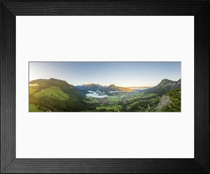 Framed Print : Panoramic aerial view of Bad Oberdorf village at sunset near Germany Austria border Framed Print : Panoramic aerial view of Bad Oberdorf village at sunset near Germany Austria border
