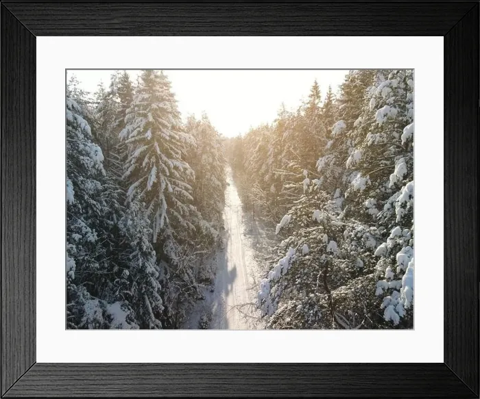 Framed Print : photo from a flying drone, a small planet and a winter landscape, pines and spruces are covered with snow Framed Print : photo from a flying drone, a small planet and a winter landscape, pines and spruces are covered with snow