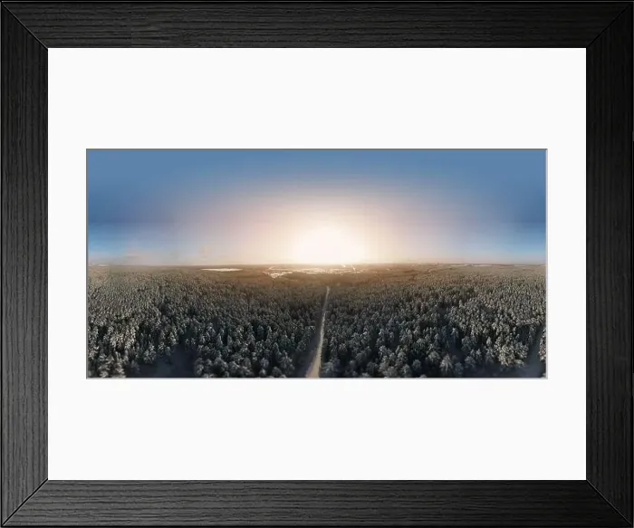 Framed Print : photo from a flying drone, a small planet and a winter landscape, pines and spruces are covered with snow Framed Print : photo from a flying drone, a small planet and a winter landscape, pines and spruces are covered with snow