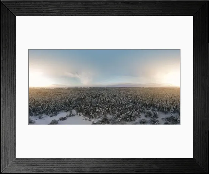 Framed Print : photo from a flying drone, a small planet and a winter landscape, pines and spruces are covered with snow Framed Print : photo from a flying drone, a small planet and a winter landscape, pines and spruces are covered with snow
