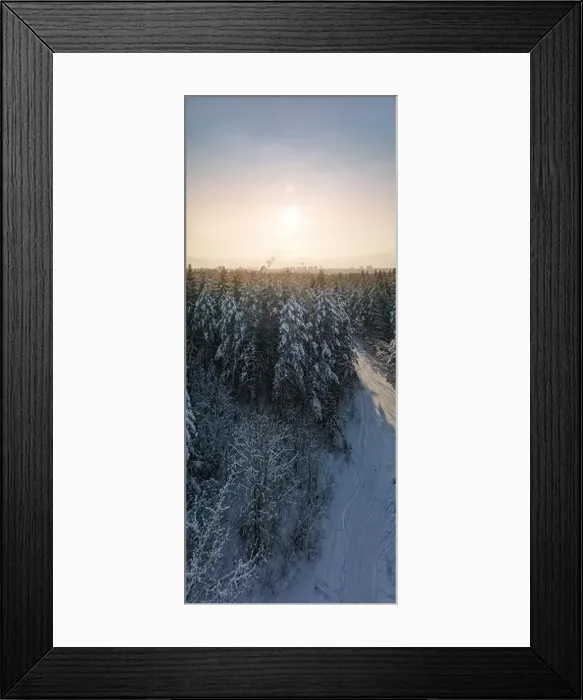 Framed Print : photo from a flying drone, a small planet and a winter landscape, pines and spruces are covered with snow Framed Print : photo from a flying drone, a small planet and a winter landscape, pines and spruces are covered with snow