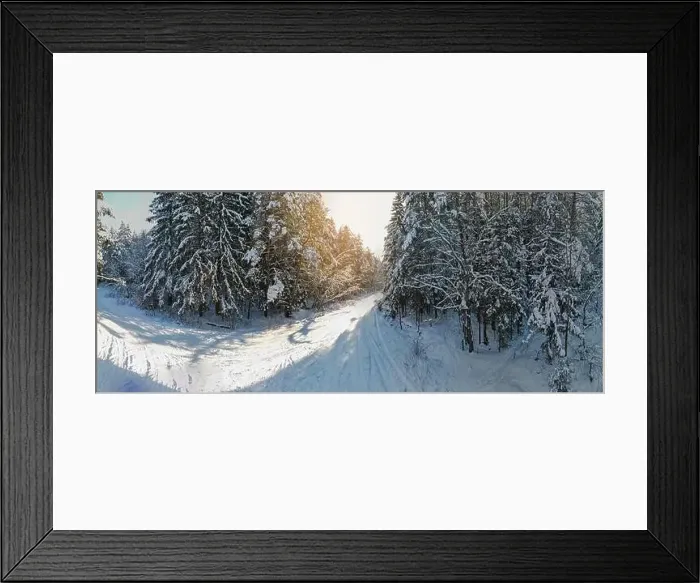 Framed Print : photo from a flying drone, a small planet and a winter landscape, pines and spruces are covered with snow Framed Print : photo from a flying drone, a small planet and a winter landscape, pines and spruces are covered with snow