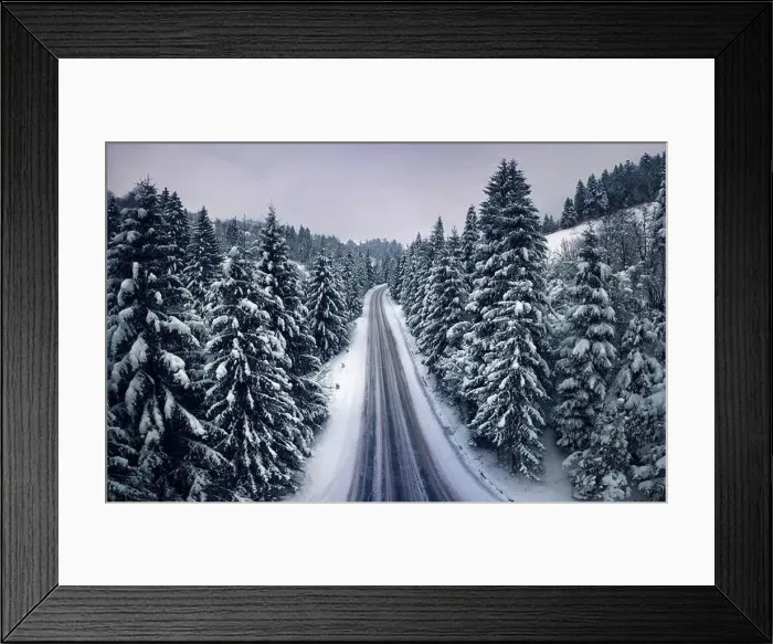 Framed Print : Mountain road in the winter forest. Dolomites Alps Italy Framed Print : Mountain road in the winter forest. Dolomites Alps Italy