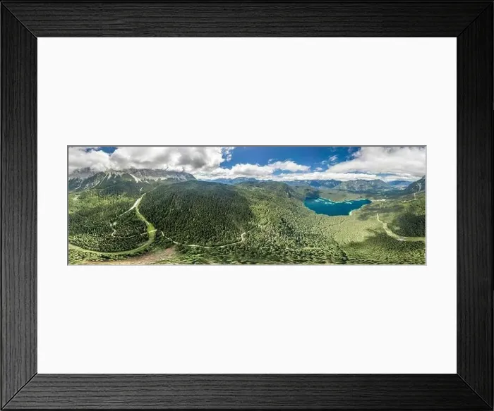 Framed Print : 360 panorma view of Eibsee Lake with heavy fog Zugspitze in Germany Framed Print : 360 panorma view of Eibsee Lake with heavy fog Zugspitze in Germany