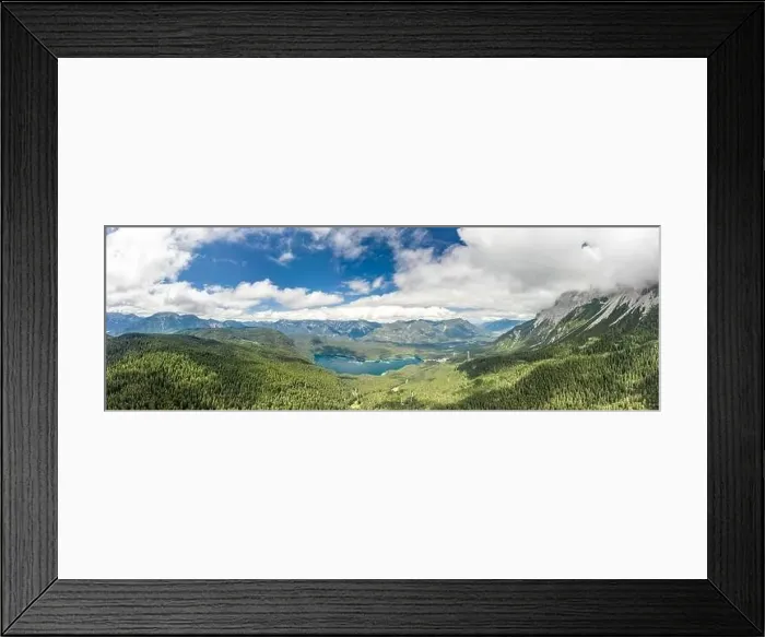 Framed Print : Aerial panorama view of Eibsee Lake at foot of Zugspitze in Germany Framed Print : Aerial panorama view of Eibsee Lake at foot of Zugspitze in Germany