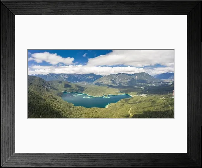 Framed Print : Aerial panorama view of Eibsee Lake at foot of Zugspitze in Germany Framed Print : Aerial panorama view of Eibsee Lake at foot of Zugspitze in Germany